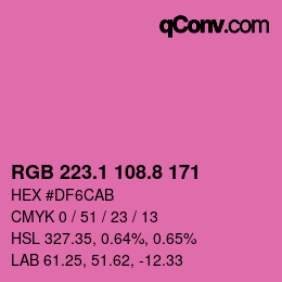 カラーコード: RGB 223.1 108.8 171 | qconv.com