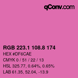 カラーコード: RGB 223.1 108.8 174 | qconv.com