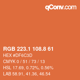 Color code: RGB 223.1 108.8 61 | qconv.com