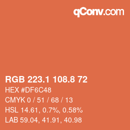 カラーコード: RGB 223.1 108.8 72 | qconv.com