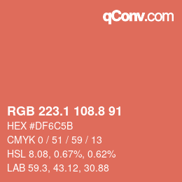 カラーコード: RGB 223.1 108.8 91 | qconv.com