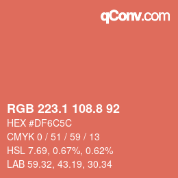 カラーコード: RGB 223.1 108.8 92 | qconv.com