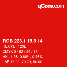 カラーコード: RGB 223.1 18.8 14 | qconv.com