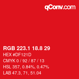 カラーコード: RGB 223.1 18.8 29 | qconv.com