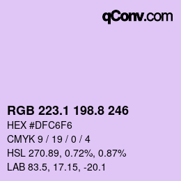 カラーコード: RGB 223.1 198.8 246 | qconv.com