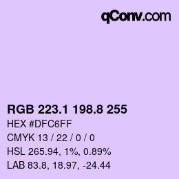 Color code: RGB 223.1 198.8 255 | qconv.com
