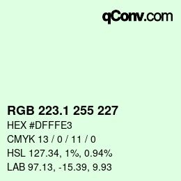 カラーコード: RGB 223.1 255 227 | qconv.com