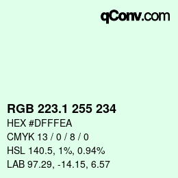 Color code: RGB 223.1 255 234 | qconv.com