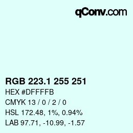 カラーコード: RGB 223.1 255 251 | qconv.com