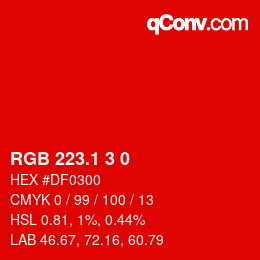 カラーコード: RGB 223.1 3 0 | qconv.com