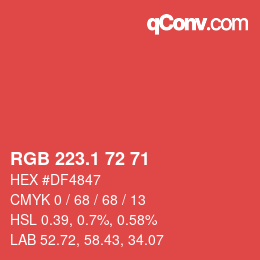 カラーコード: RGB 223.1 72 71 | qconv.com