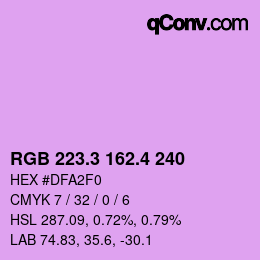 カラーコード: RGB 223.3 162.4 240 | qconv.com