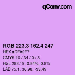 カラーコード: RGB 223.3 162.4 247 | qconv.com