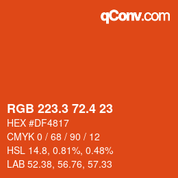 カラーコード: RGB 223.3 72.4 23 | qconv.com