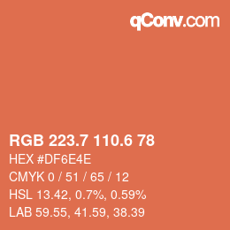 カラーコード: RGB 223.7 110.6 78 | qconv.com