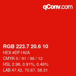 カラーコード: RGB 223.7 20.6 10 | qconv.com