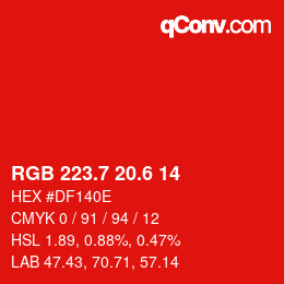 カラーコード: RGB 223.7 20.6 14 | qconv.com