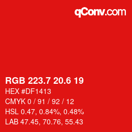 カラーコード: RGB 223.7 20.6 19 | qconv.com