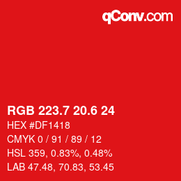 カラーコード: RGB 223.7 20.6 24 | qconv.com