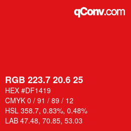 カラーコード: RGB 223.7 20.6 25 | qconv.com