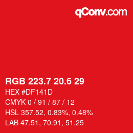 カラーコード: RGB 223.7 20.6 29 | qconv.com