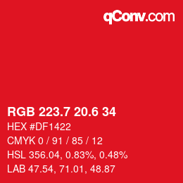 カラーコード: RGB 223.7 20.6 34 | qconv.com