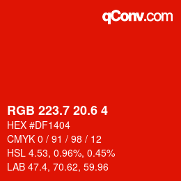 カラーコード: RGB 223.7 20.6 4 | qconv.com