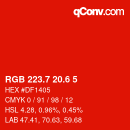 カラーコード: RGB 223.7 20.6 5 | qconv.com