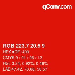 カラーコード: RGB 223.7 20.6 9 | qconv.com