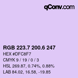 カラーコード: RGB 223.7 200.6 247 | qconv.com