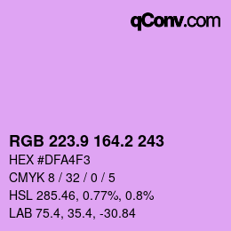 カラーコード: RGB 223.9 164.2 243 | qconv.com