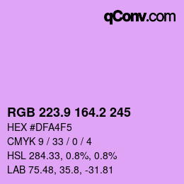 カラーコード: RGB 223.9 164.2 245 | qconv.com