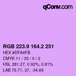 カラーコード: RGB 223.9 164.2 251 | qconv.com