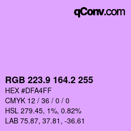 カラーコード: RGB 223.9 164.2 255 | qconv.com
