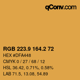カラーコード: RGB 223.9 164.2 72 | qconv.com