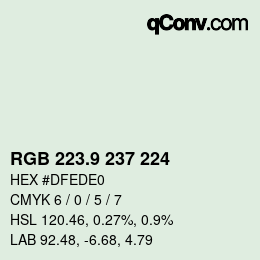 Color code: RGB 223.9 237 224 | qconv.com
