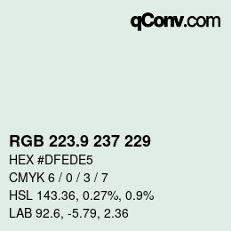 Color code: RGB 223.9 237 229 | qconv.com
