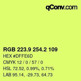 カラーコード: RGB 223.9 254.2 109 | qconv.com