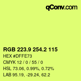 カラーコード: RGB 223.9 254.2 115 | qconv.com