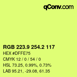 カラーコード: RGB 223.9 254.2 117 | qconv.com
