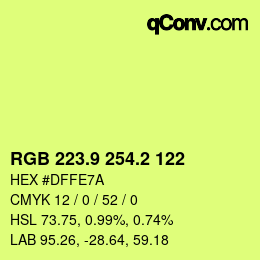 カラーコード: RGB 223.9 254.2 122 | qconv.com