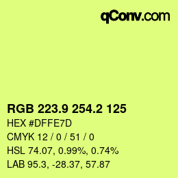カラーコード: RGB 223.9 254.2 125 | qconv.com