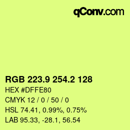 カラーコード: RGB 223.9 254.2 128 | qconv.com