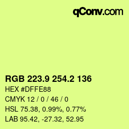 カラーコード: RGB 223.9 254.2 136 | qconv.com