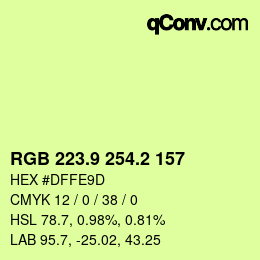 カラーコード: RGB 223.9 254.2 157 | qconv.com