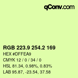 カラーコード: RGB 223.9 254.2 169 | qconv.com