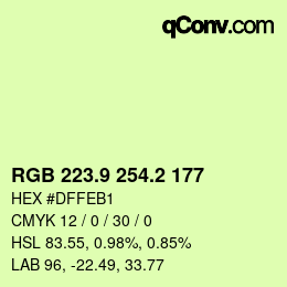 カラーコード: RGB 223.9 254.2 177 | qconv.com