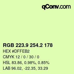 カラーコード: RGB 223.9 254.2 178 | qconv.com