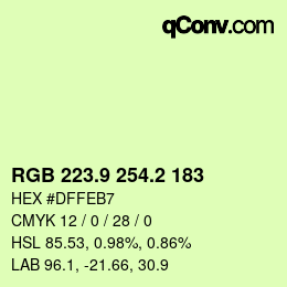 カラーコード: RGB 223.9 254.2 183 | qconv.com
