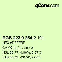 カラーコード: RGB 223.9 254.2 191 | qconv.com